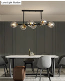 GobekUsa Modern Black Glass Island Pendant Light with 6 Spherical Lights for Dining Table