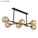 GobekUsa Modern Black Glass Island Pendant Light with 6 Spherical Lights for Dining Table