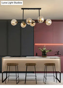 GobekUsa Modern Black Glass Island Pendant Light with 6 Spherical Lights for Dining Table