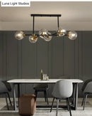 GobekUsa Modern Black Glass Island Pendant Light with 6 Spherical Lights for Dining Table