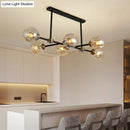 GobekUsa Modern Black Glass Island Pendant Light with 6 Spherical Lights for Dining Table
