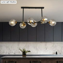 GobekUsa Modern Black Glass Island Pendant Light with 6 Spherical Lights for Dining Table