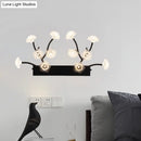 GobekUsa Modern Black Glass Wall Sconce - Blossom 12-Light Clear Lighting for Bedroom