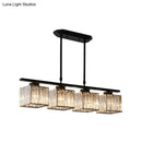 GobekUsa Modern 3/4-Light Square Hanging Ceiling Fixture with Clear Crystal in Black/Gold for Dining Room
