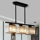 GobekUsa Modern 3/4-Light Square Hanging Ceiling Fixture with Clear Crystal in Black/Gold for Dining Room