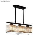 GobekUsa Modern 3/4-Light Square Hanging Ceiling Fixture with Clear Crystal in Black/Gold for Dining Room
