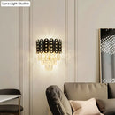 GobekUsa Clear Faceted Crystal Wall Lighting: 3-Light, 3-Tier, Wall Mounted. Contemporary Design in Black.