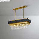 GobekUsa Modern Black/Gold 5-Head Rectangular Hanging Light with Clear Crystal Prisms - Island Lamp