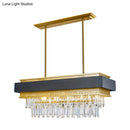 GobekUsa Modern Black/Gold 5-Head Rectangular Hanging Light with Clear Crystal Prisms - Island Lamp