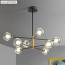 GobekUsa Modern Black & Gold 8-Light Pendant Chandelier with Clear Glass - Ball Living Room Hanging Lighting