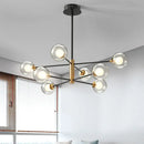 GobekUsa Modern Black & Gold 8-Light Pendant Chandelier with Clear Glass - Ball Living Room Hanging Lighting