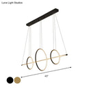 GobekUsa Modern Black/Gold Acrylic Linear Suspension Light with 3-Ring Design - Island Pendant Lighting