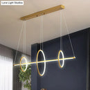 GobekUsa Modern Black/Gold Acrylic Linear Suspension Light with 3-Ring Design - Island Pendant Lighting