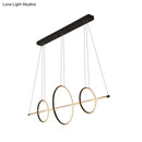 GobekUsa Modern Black/Gold Acrylic Linear Suspension Light with 3-Ring Design - Island Pendant Lighting