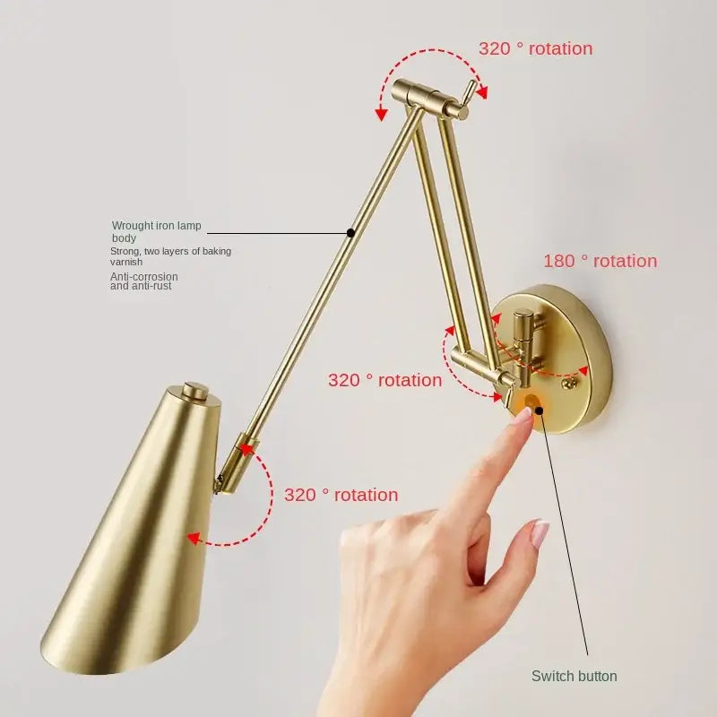 GobekUsa Adjustable Swing Arm LED Wall Lamp Touch Sensor Sconce Lights, photo 6 of 14