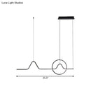 GobekUsa Modern Black/Gold Aluminum Linear LED Island Lighting with Sun and Mountain Design - Warm/White Light