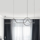 GobekUsa Modern Black/Gold Aluminum Linear LED Island Lighting with Sun and Mountain Design - Warm/White Light