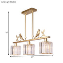 GobekUsa Modern Black/Gold Chandelier Lamp with Clear Crystal Drum Shade, Bird Accent - 3 Heads Hanging Light Fixture