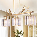 GobekUsa Modern Black/Gold Chandelier Lamp with Clear Crystal Drum Shade, Bird Accent - 3 Heads Hanging Light Fixture