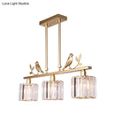 GobekUsa Modern Black/Gold Chandelier Lamp with Clear Crystal Drum Shade, Bird Accent - 3 Heads Hanging Light Fixture