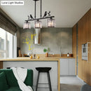 GobekUsa Modern Black/Gold Chandelier Lamp with Clear Crystal Drum Shade, Bird Accent - 3 Heads Hanging Light Fixture