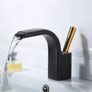 GobekUsa Black Brass Waterfall Basin Faucet, Single Hole Hot Cold Sink Mixer Tap
