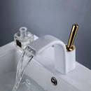 GobekUsa Black Brass Waterfall Basin Faucet, Single Hole Hot Cold Sink Mixer Tap