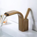 GobekUsa Black Brass Waterfall Basin Faucet, Single Hole Hot Cold Sink Mixer Tap