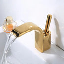 GobekUsa Black Brass Waterfall Basin Faucet, Single Hole Hot Cold Sink Mixer Tap