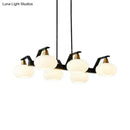 GobekUsa Black Modern Chandelier with White Oval Glass Shades - 3/6 Lights Pendant