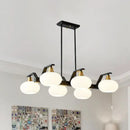 GobekUsa Black Modern Chandelier with White Oval Glass Shades - 3/6 Lights Pendant