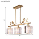 GobekUsa Modern Black/Gold Chandelier Lamp with Clear Crystal Drum Shade, Bird Accent - 3 Heads Hanging Light Fixture