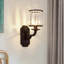 GobekUsa Modern Black/Gold Cylinder Wall Light Sconce with Clear Crystal Accent for Bedroom