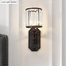 GobekUsa Modern Black/Gold Cylinder Wall Light Sconce with Clear Crystal Accent for Bedroom