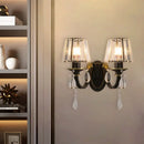 GobekUsa Modern Conical Crystal Wall Sconce with Black and Gold 2-Light for Living Room