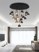 GobekUsa Crystal Ball Pendant Light for Modern Living Room, Black & Gold Luxury Fixture