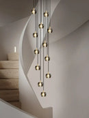 GobekUsa Black & Gold Crystal Chandelier LED Pendant Light Fixture Loft Staircase Lighting