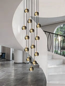 GobekUsa Black & Gold Crystal Chandelier LED Pendant Light Fixture Loft Staircase Lighting