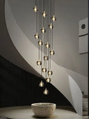 GobekUsa Black & Gold Crystal Chandelier LED Pendant Light Fixture Loft Staircase Lighting