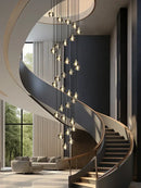 GobekUsa Black & Gold Crystal Chandelier LED Pendant Light Fixture Loft Staircase Lighting