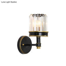 GobekUsa Modern Crystal Cylinder Wall Light - Black Flush Mount Sconce for Hallway