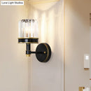 GobekUsa Modern Crystal Cylinder Wall Light - Black Flush Mount Sconce for Hallway