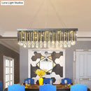GobekUsa Modern Chrome LED Island Pendant Light with Rectangular Crystal Drip Design, 23.5"/31.5" Width