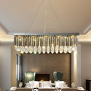 GobekUsa Modern Chrome LED Island Pendant Light with Rectangular Crystal Drip Design, 23.5"/31.5" Width
