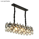 GobekUsa Modern Black/Gold Pendant Lighting Fixture with Crystal Prism Shade - 8-Bulb Dining Room Island Light