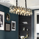 GobekUsa Modern Black/Gold Pendant Lighting Fixture with Crystal Prism Shade - 8-Bulb Dining Room Island Light