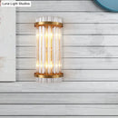 GobekUsa Modern 2-Head Tri-Sided Crystal Rod Cylinder Wall Mount Sconce Light Fixture in Black/Gold