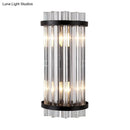 GobekUsa Modern 2-Head Tri-Sided Crystal Rod Cylinder Wall Mount Sconce Light Fixture in Black/Gold