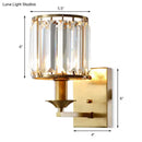 GobekUsa Modern Black/Gold Cylinder Sconce Light Fixture with Crystal Wall Mounted Lighting