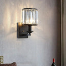 GobekUsa Modern Black/Gold Cylinder Sconce Light Fixture with Crystal Wall Mounted Lighting